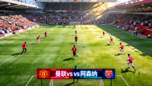英超曼联对阵阿森纳比赛直播画面，绿茵球场全景视角
